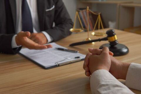 Lawyer discussing legal options to client